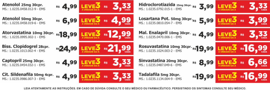 tabela de preço genéricos